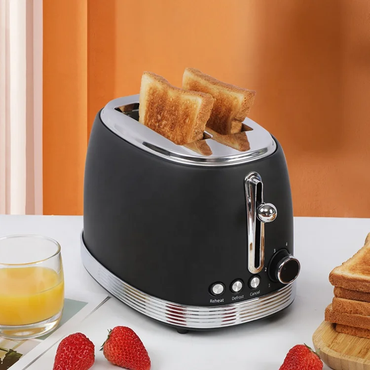 Multifunction Household Kitchen Stainless Steel Black Retro 2 Slice Heating Electric Toaster Bread