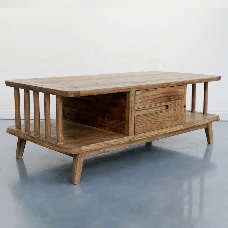 Reclaimed elm wood new design modern multi-purpose tea table natural wood custom coffee table wood coffee table