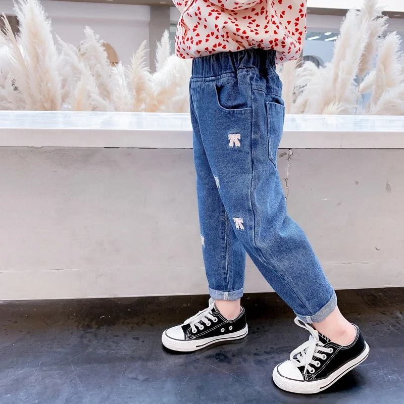 SKYKINGDOM gz longchan Styles Fashion Girl Jean Pants Casual Elastic Waist Washed Blue Denim Kids Boutique Outfit New Jeans girl