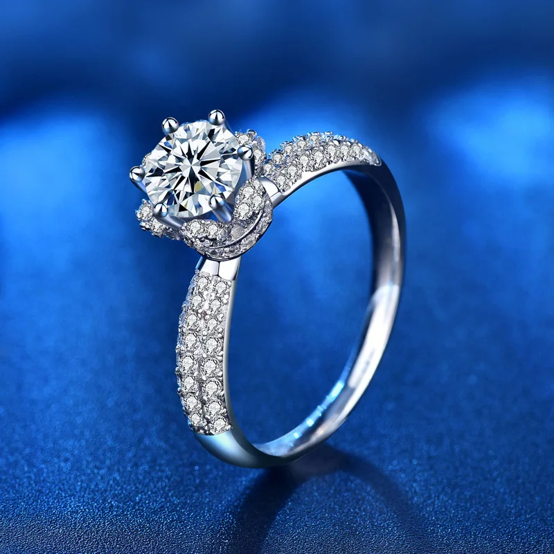 Fashion 925 sterling silver one carat moissanite snowflake crown rings