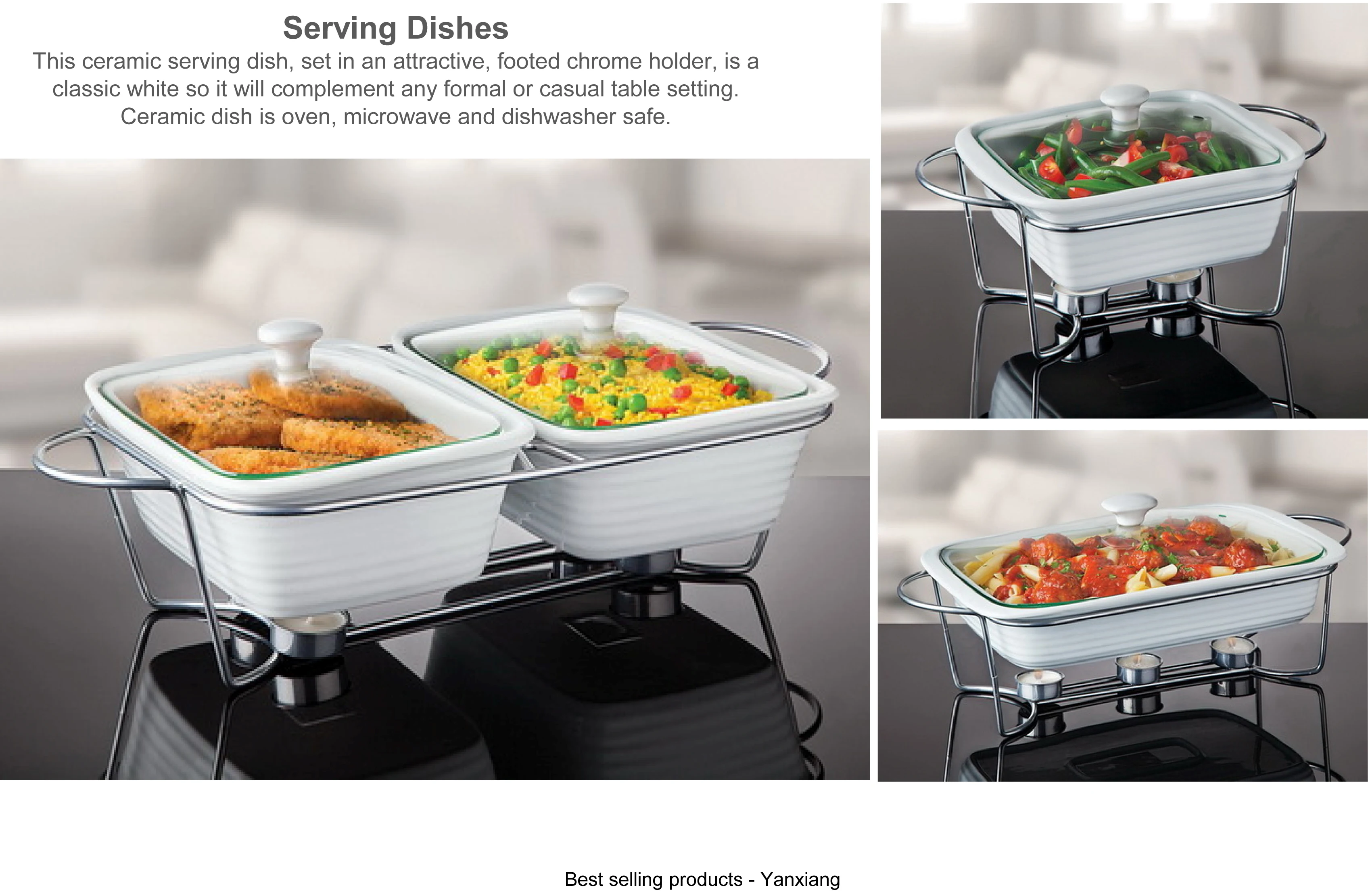 Wholesale Set Of 2 Rectangle White Porcelain Baking Dish On Stand Ceramic Bakeware Lid Casserole Food Warmer Set Casseroles