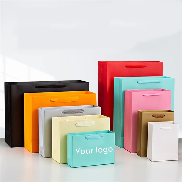 IBELONG Luxury Custom Black Gift Paper Bags For Shoes Clothes Shopping Wedding Gift Jewelry Packaging With Ribbon Handle