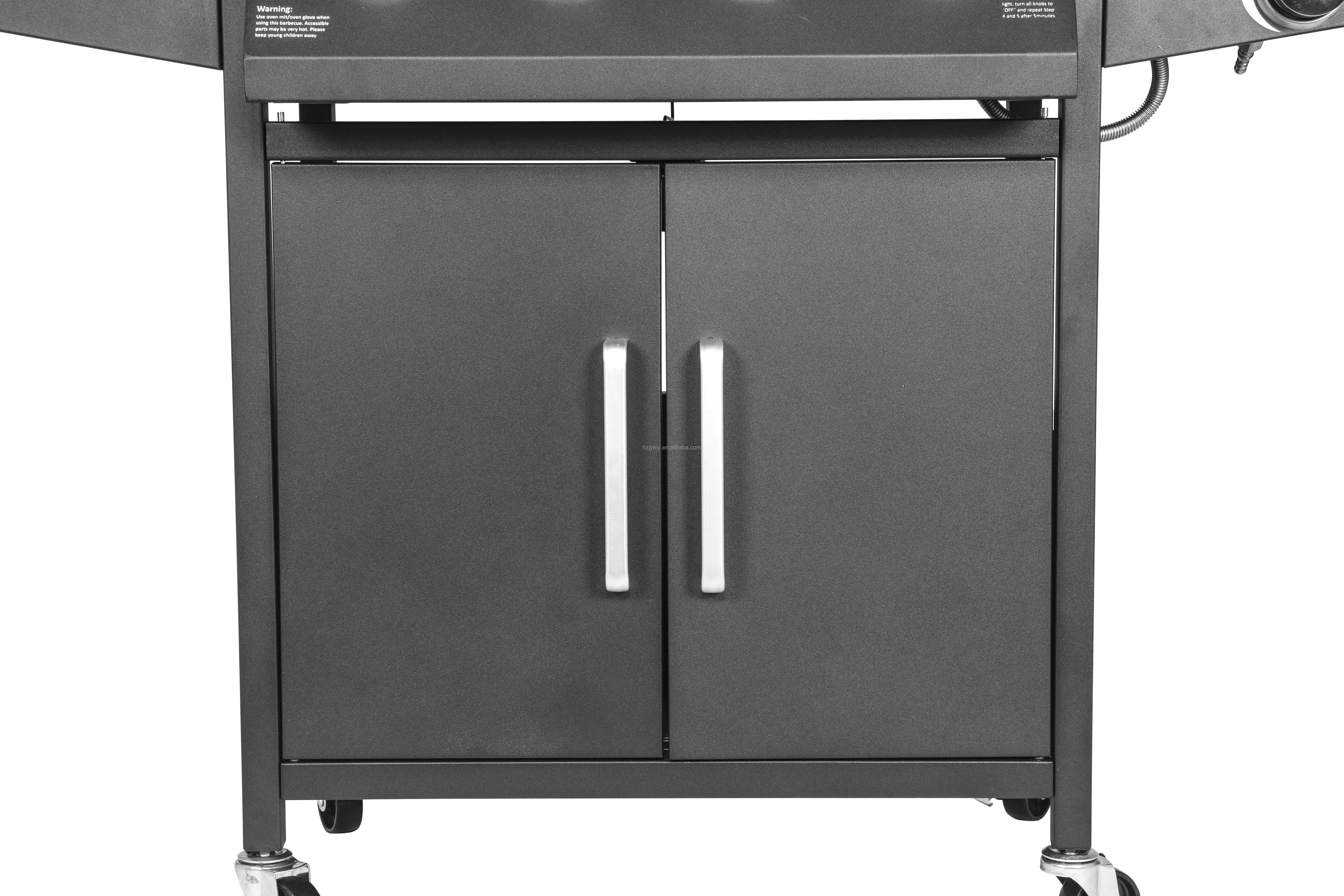 Portable 4 Burners Gas Griller Machine Commercial Smokeless Barbecue Stove Gas Bbq Grill With Side tables