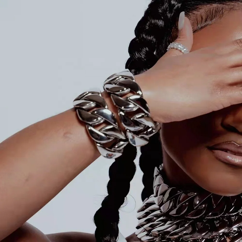 2023 New Stainless Steel Chunky Cuban Link Chain Silver Fine Jewelry Necklaces For Women