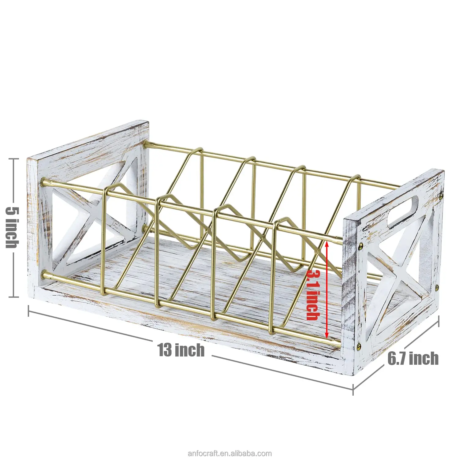 CD Storage Holder, 5-Slot Farmhouse Industrial CD & DVD Storage Rack with Handles Barn Door Rustic Solid Burnt Wood