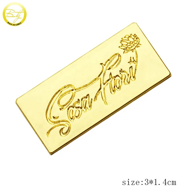 Die casting bags gold name punched metal labels with 3M sticker engraved logo self adhesive plate for door