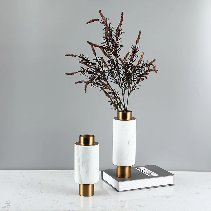 Orchid Gold Flowers Marble Vase Unique Modern Chinese Decorative Stone Vase for Wedding Flower Arrangements