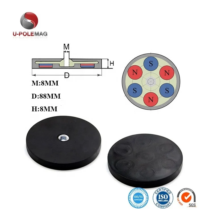 D43, D66, D88mm Rubber Coated POT Mounting Magnet With Internal Thread