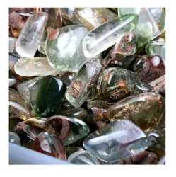 Natural Phantom Crystal Quartz Gemstone Green Chost Crystal Tumbled Stone