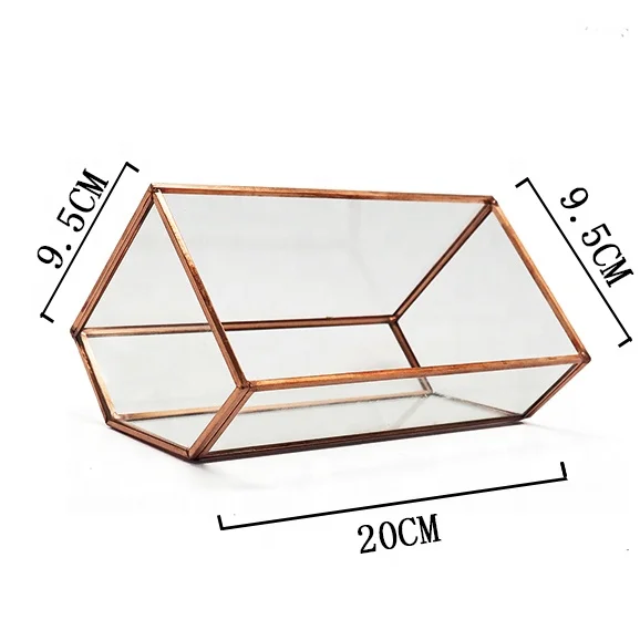 Стеклянная ваза для террариума, шестигранная медная Геометрическая стеклянная ваза для террариума Hongxin