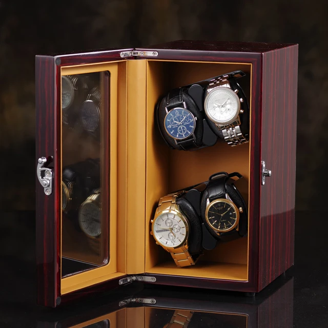 Luxury High quality Automatic watch winder safe wood leather rotations watch winder box  4 slots with open-stop