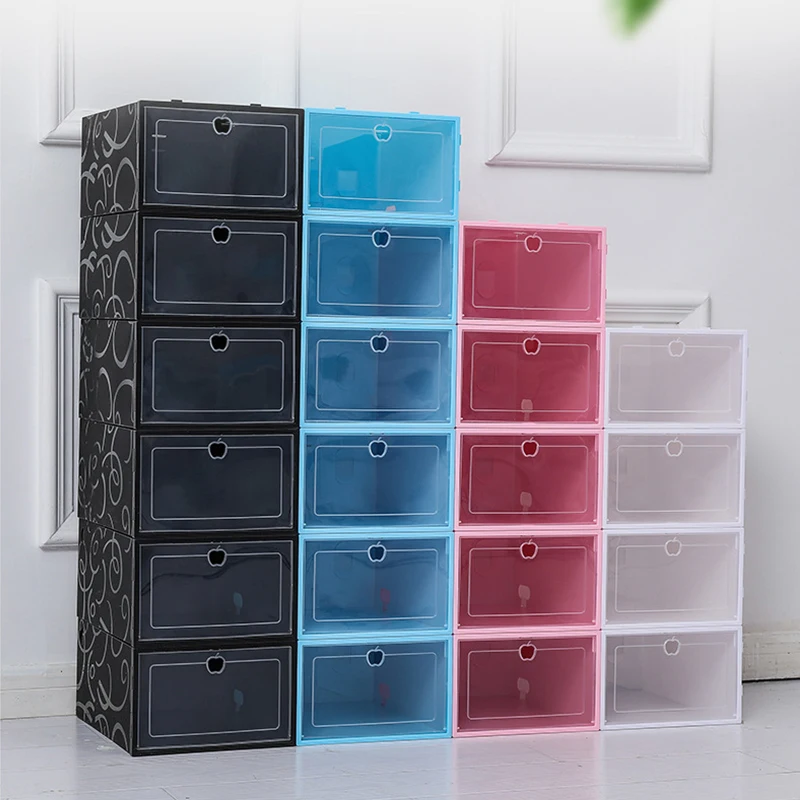 Foldable transparent shoe box plastic storage drop front sneakers clear stackable organizer