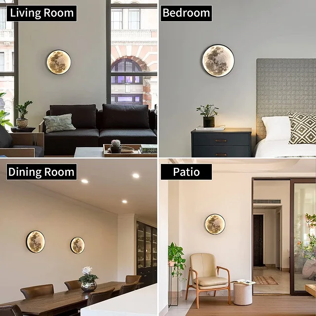 Moon Wall Lamp Modern Creative Corridor Moon Mural Lamp Light Luxury Black Living Room Iron Acrylic Round LED Moon Wall Light