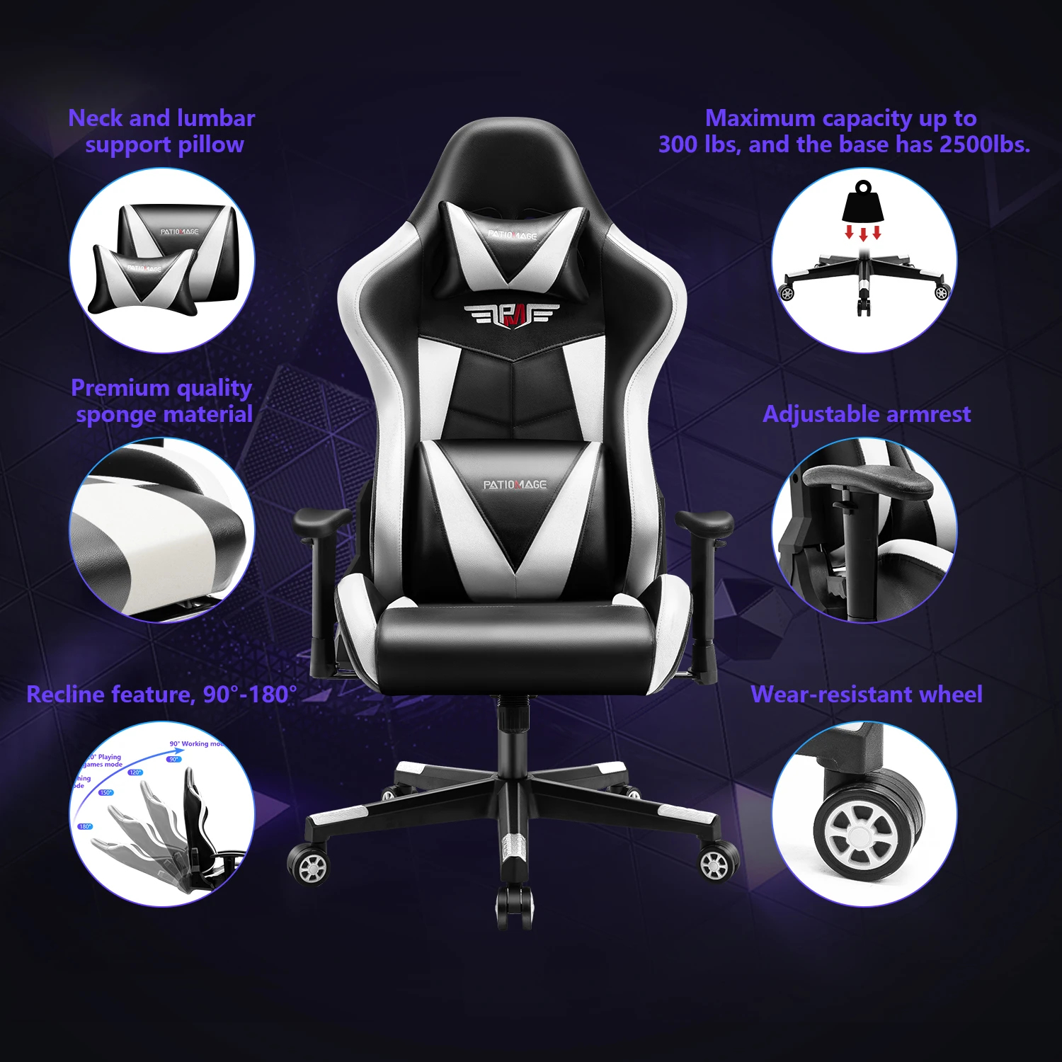
2020 Amazing hottest blue tooth RGB speakers and massage cheap office furniture Computer Gaming Chair with retractable footrest 