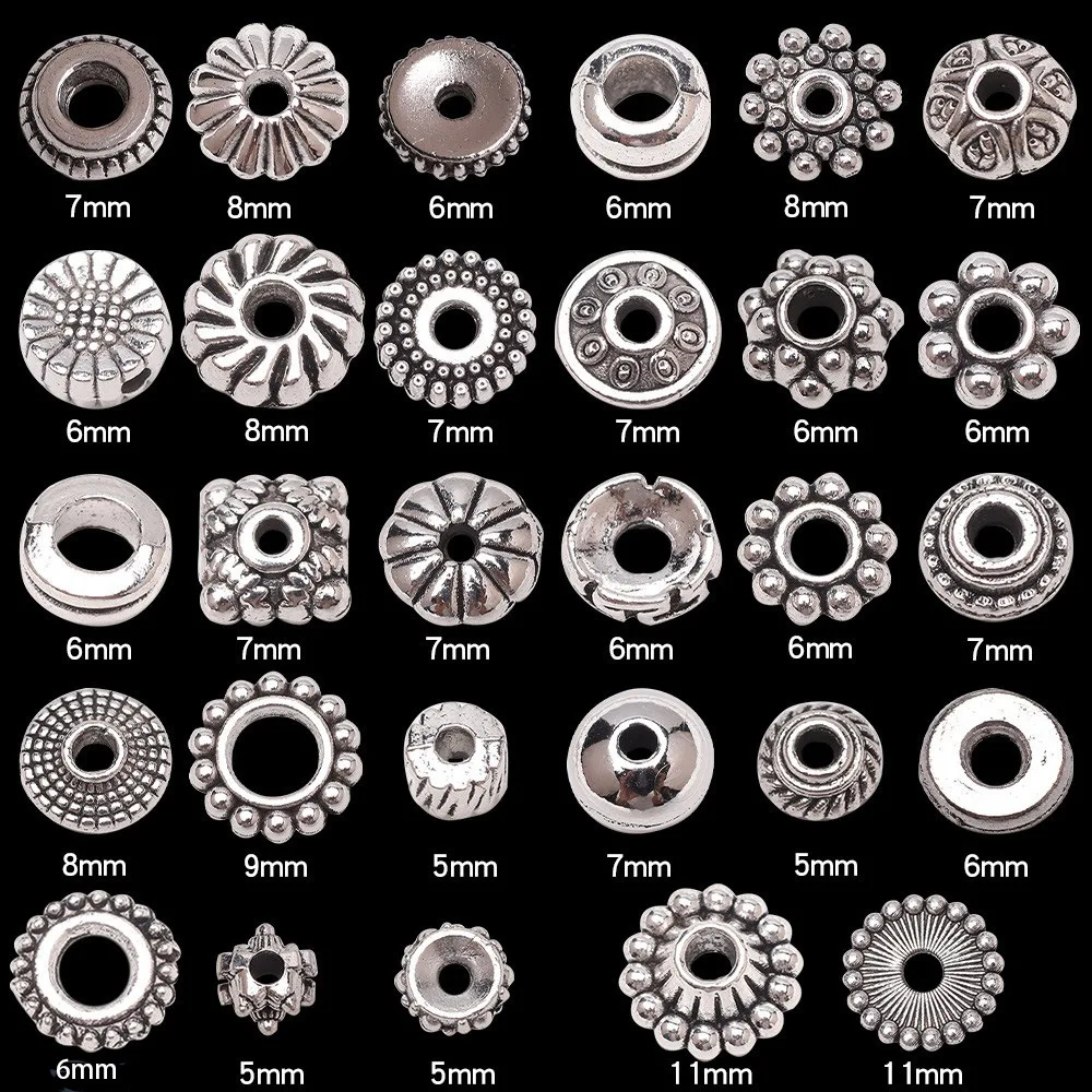 Wholesale Tibetan Silver Color Metal Flower Loose Spacer Beads for Jewelry Making DIY Crafts Findings