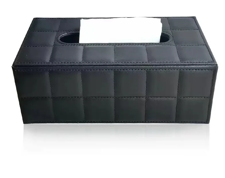 Luxury black pu leather desk organizer rectangular storage tissue napkin holder leather tissue boxes for car