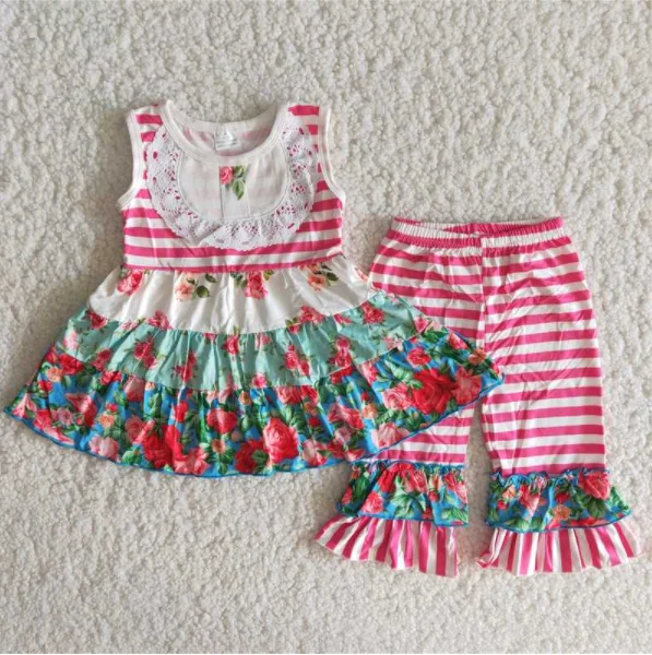 Wholesale baby girls clothes Summer Bull head short-sleeved flared pants set children clothes Boutique clothes for girls sets
