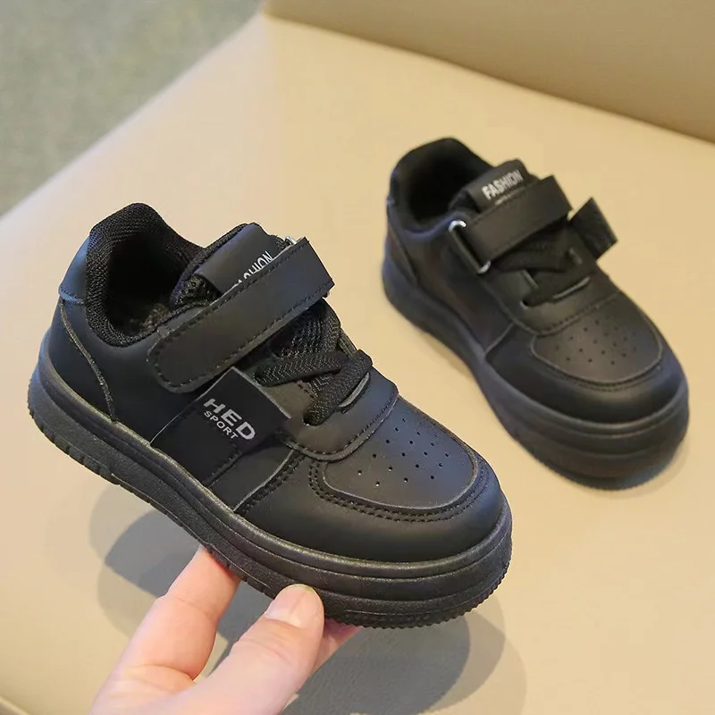 Fashion Trend Sports Casual Shoes For Kids White Board Sneakers Leather Upper Soft Bottom Children Sneaker Shoes Wholesale