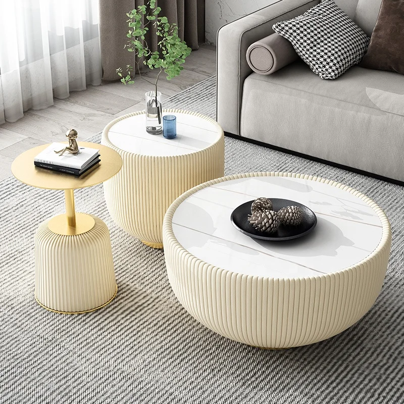 Nordic luxury round sintered stone coffee table sets modern new design furniture coffee side table