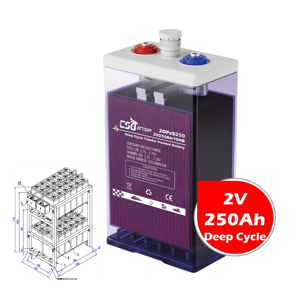 CSBattery OPzS2-250	5OPzS250 Factory Price High Rate Battery for Solar/Booster-Pumps/Agricultural-Machinery/VS:Narada/Shoto/Amy