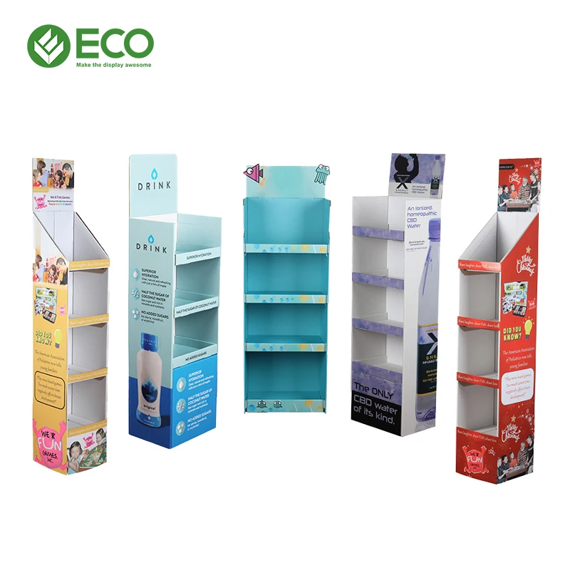Custom Print POP Products Shop Stand En Carton Display Recycling Shelves Candy Retail Portable POS Cardboard Floor Standee Rack