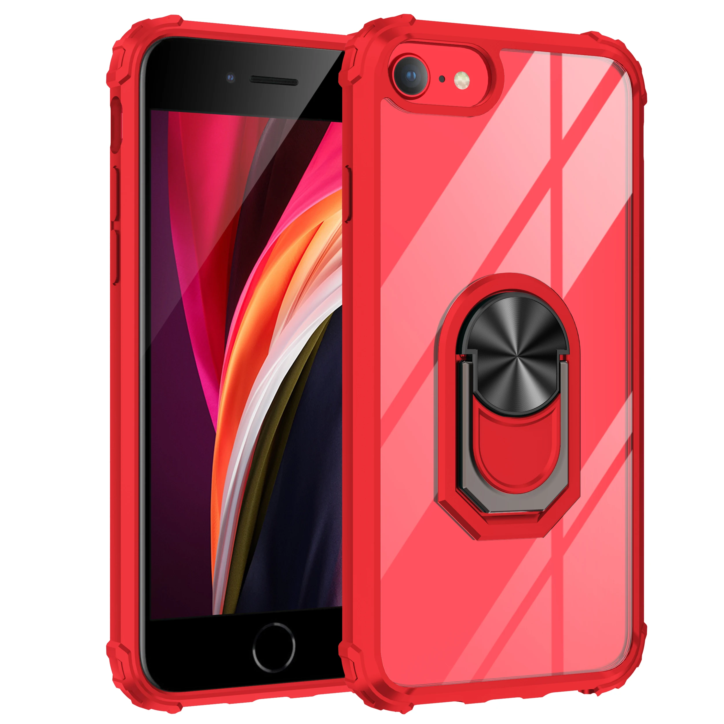 Anti Scratch High Clear Acrylic TPU Bumper Kickstand Ring Holder Smartphone Cover 2 In 1 Case For Iphone SE
