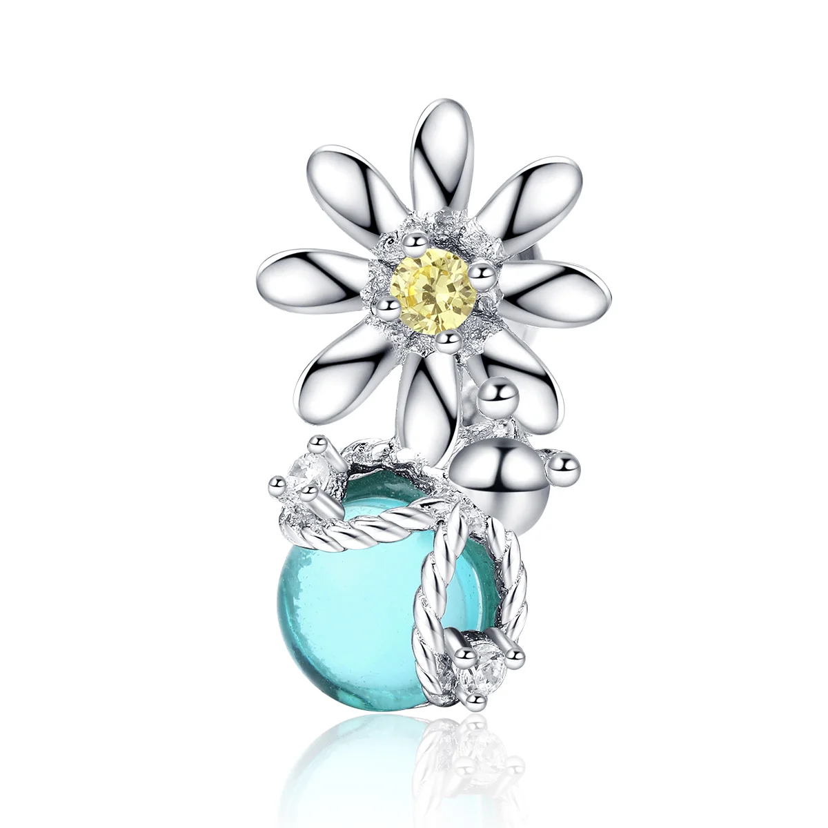 
Hot Sale Flower Jewelry CZ 925 sterling silver Blue gemstone beads loose 