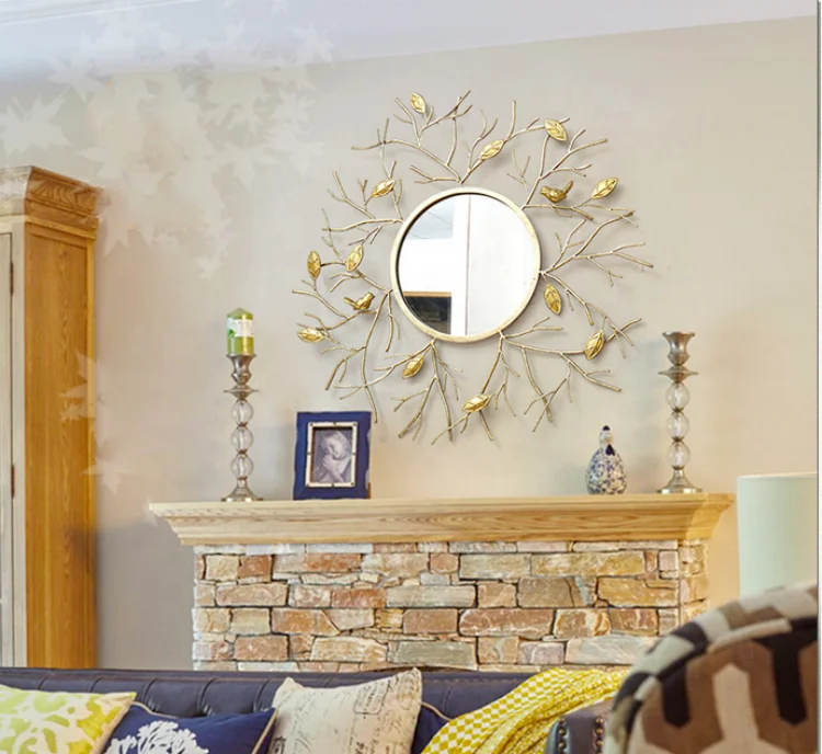 New Arrival Large Wrought Iron Wall Hanging Decorative Mirror Art with Metal Bird Hanging Hook on Hot Sale