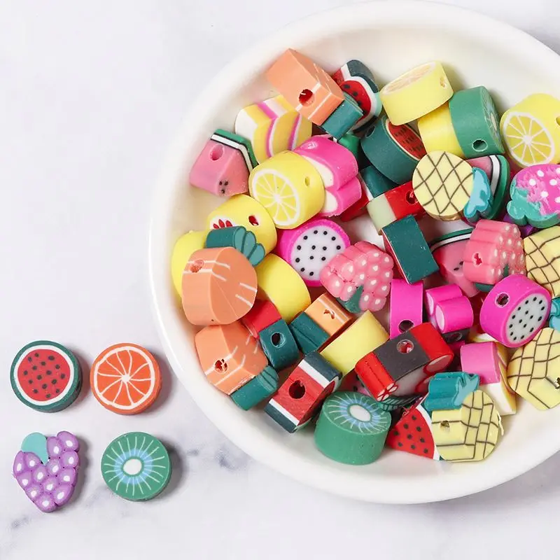 50 Pcs Smiley Face Beads for Jewelry Making, Flower Heart Eye Star Letter Animal Fruit Hole Fimo Polymer Clay Beads