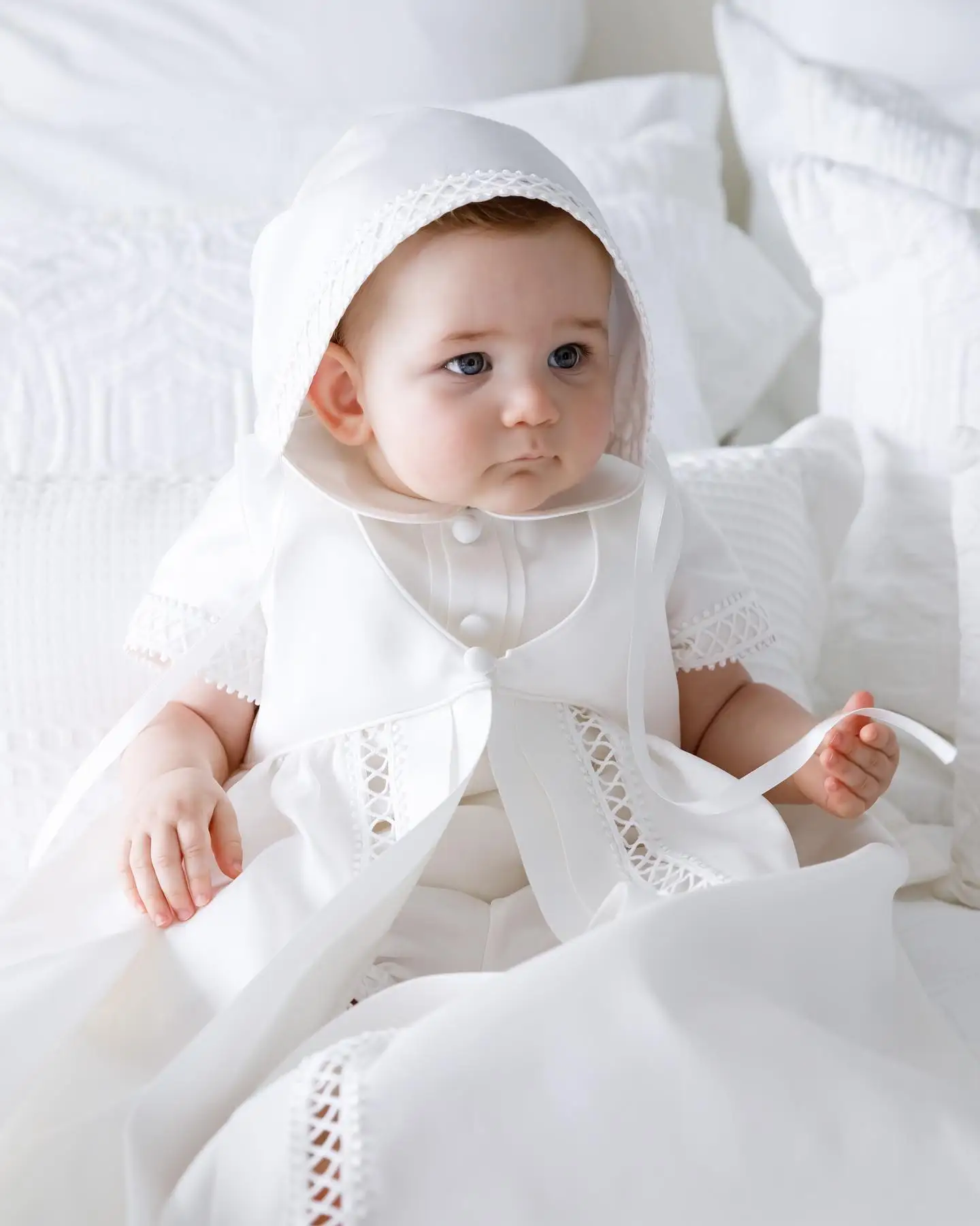 2 pcs Set Boys Lace Mikado Christening Dress Baby Boy Romper set with Cape Christening Outfit Christening Gown