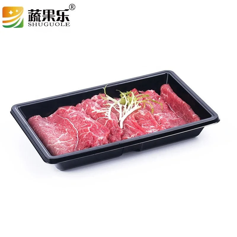 Recycled black base meat display PP tray disposable food grade PET blister MAP plastic packaging meat tray for supermarket