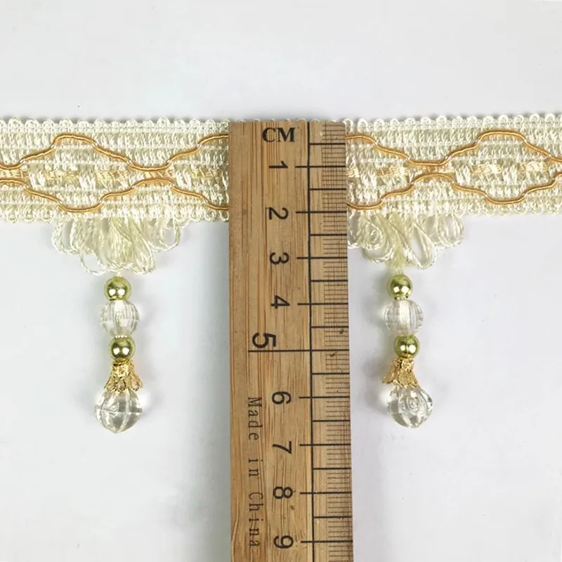 Width 7 cm Polyester Curtain Fringe Crystal Glass Beads Pendant Tassel Lace for Clothing Home Textiles Table Cloth
