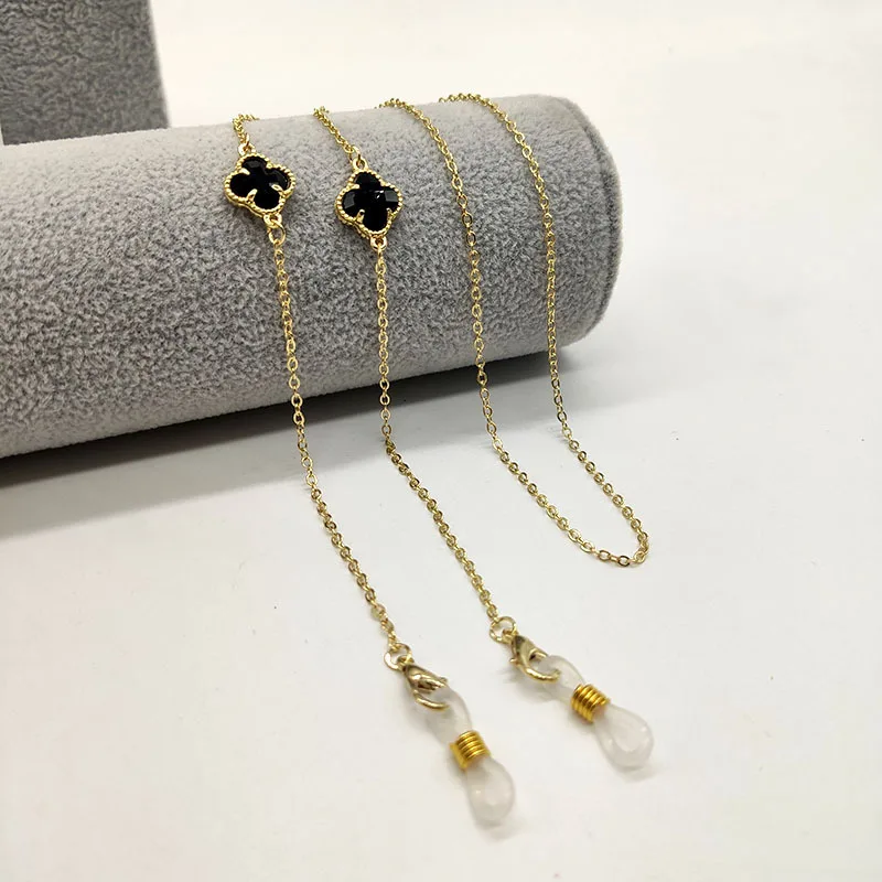 New Design Multi-color Simple Four-leaf Clover Rhinestone Metal Sunglasses Chain Glasses Lanyard Mask Anti-lost Lanyard