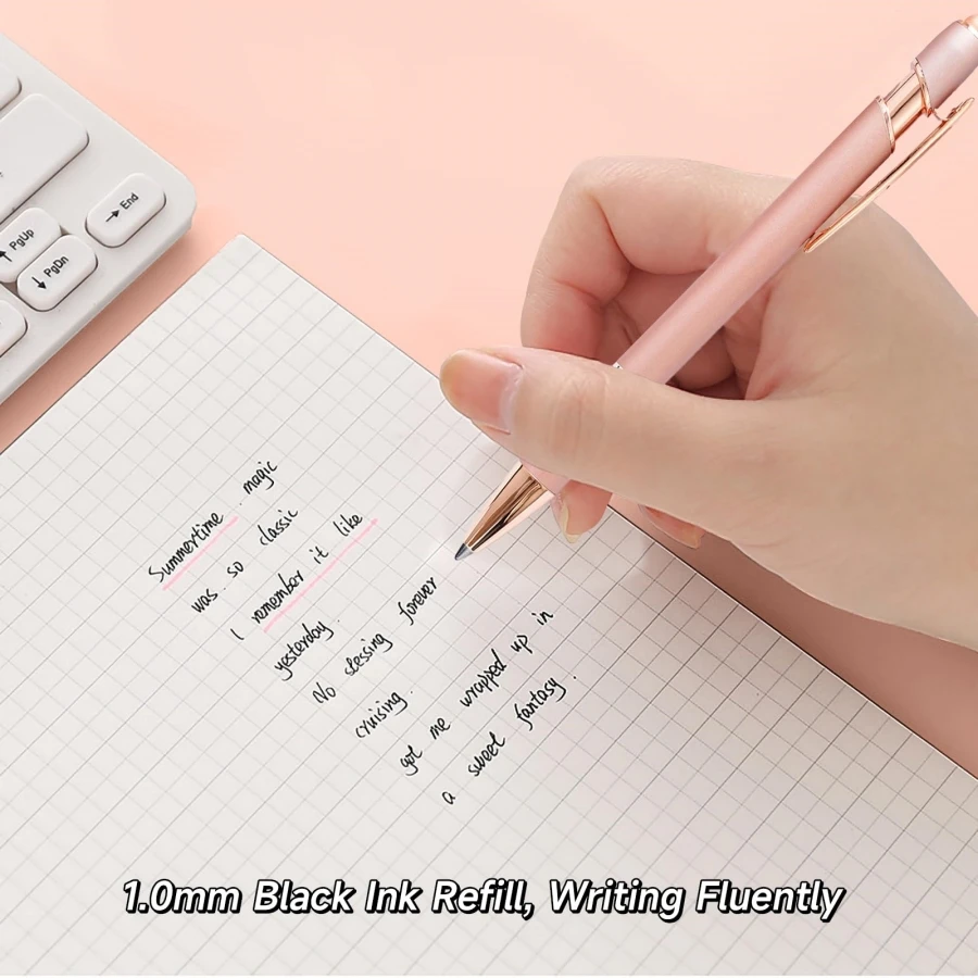 Girls Rose Gold Ballpoint Pens Metal Crystal Diamond Pen Pretty Cute Fancy Liquid Sand Glitter Black Ink Pens for Journaling