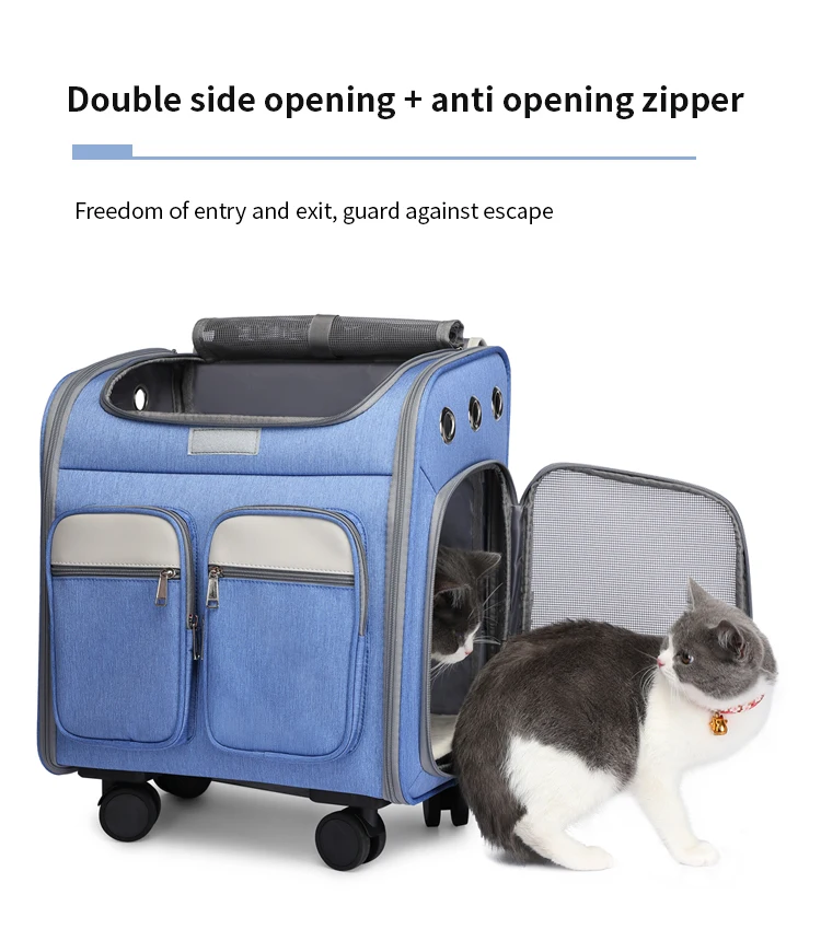 High Quality Airline Approval Portable Travel Backpack Window Pet Dog Carrier Bag with Wheels Pull Bar for Small Dog Cat