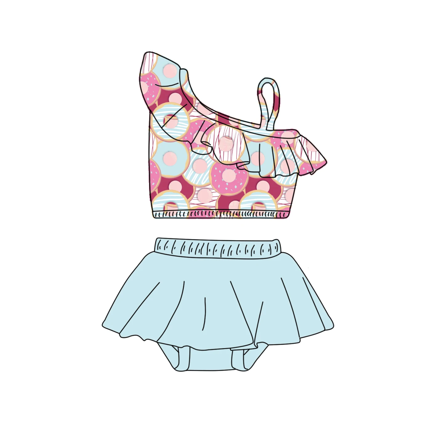 Custom Children Girl 4th Of July Flag Swimsuit Toddler Girls one shoulder Crop Top 2pcs Swimwear