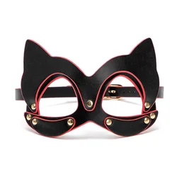 M250 Cat Ears Women Cosplay Sexy Black Leather Rivet Upper Half Face Eyes Mask for Fetish Masquerade Ball Carnival