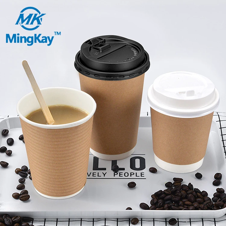 Custom Print Logo Biodegradable  Insulated Walls Coffee Cups With Lid Sleeve Double Wall Cup Paper Cup with straw