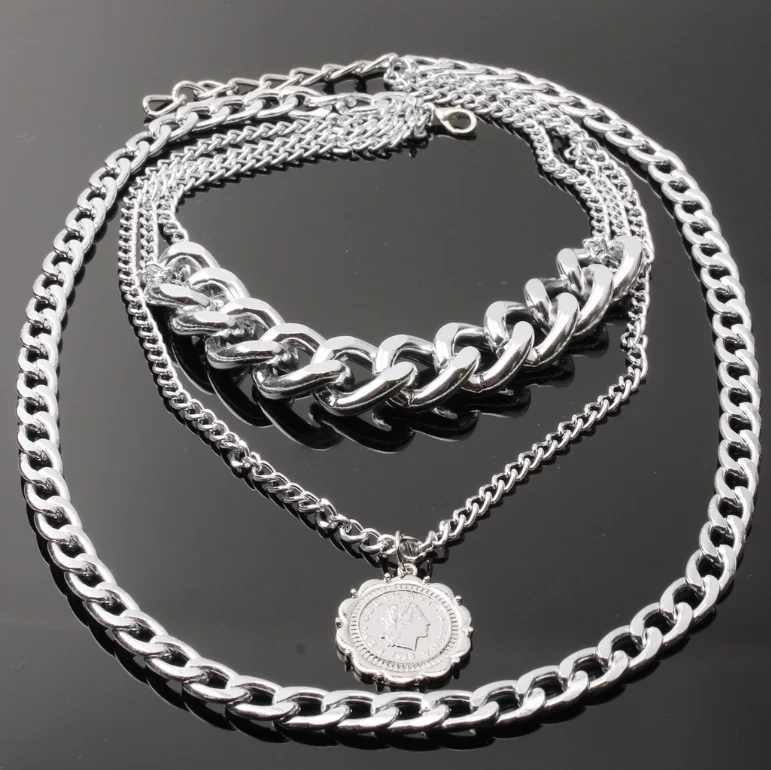 Modern Fashion Gold Layered Thick Necklace Punk Gothic Sweater Chain Pendant Necklace