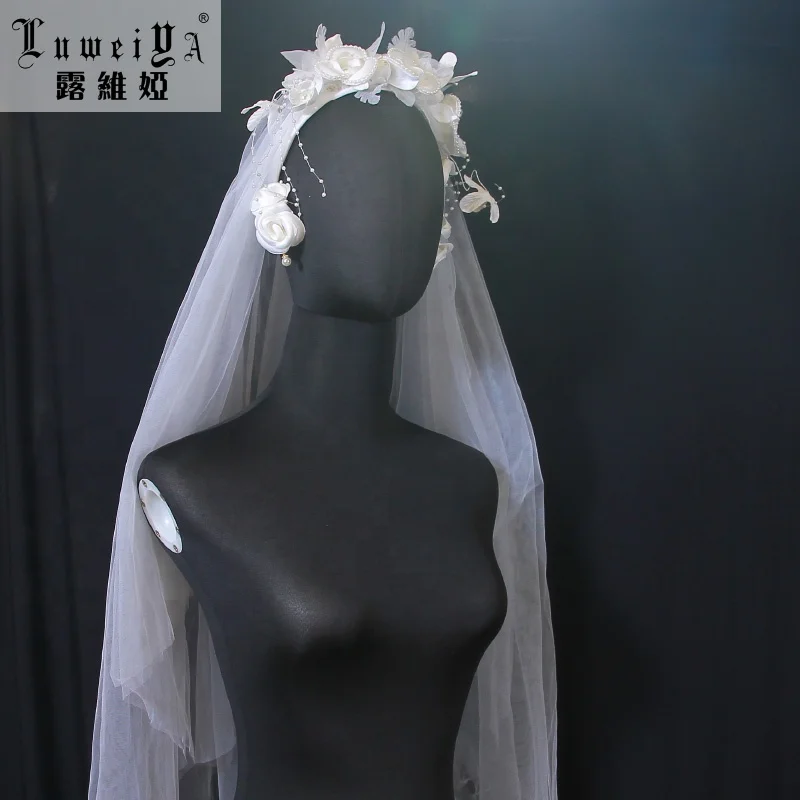 Hot Style Romantic White Long Headdress Wedding Veils Bridal Veil Wedding Hair Accessories