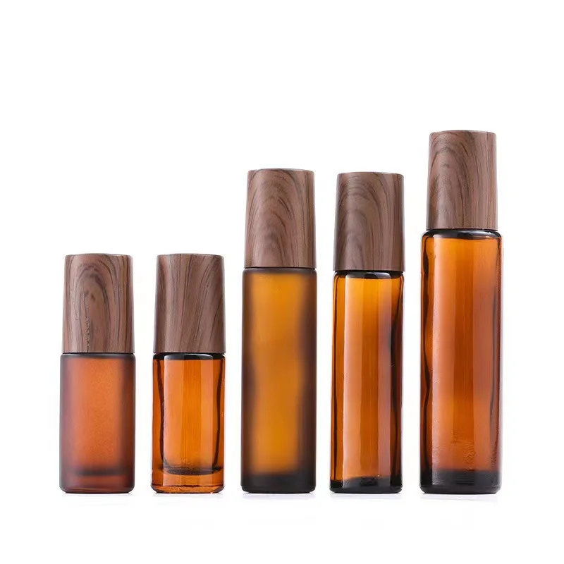 Popular selling 10 ml essential oil container roller ball packaging cosmetics brown roll bottle