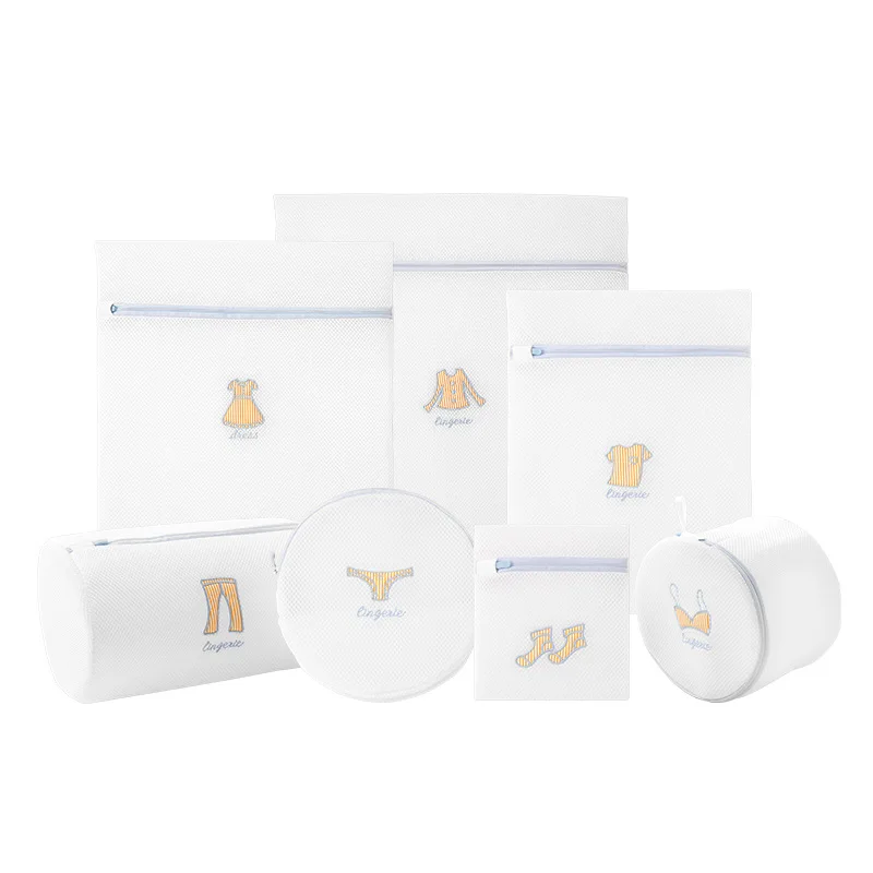 
Foldable Delicate Hotel Household Washing Machine Bra Shoe Clothes Zip Sandwich Mesh Embroidery Laundry Bag Sets 