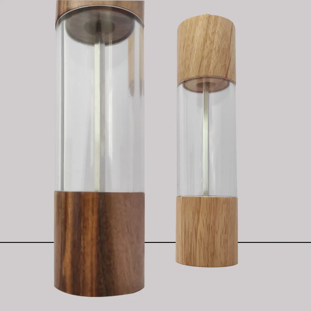 Hot new wooden acrylic clear hand grinder salt and pepper mill set