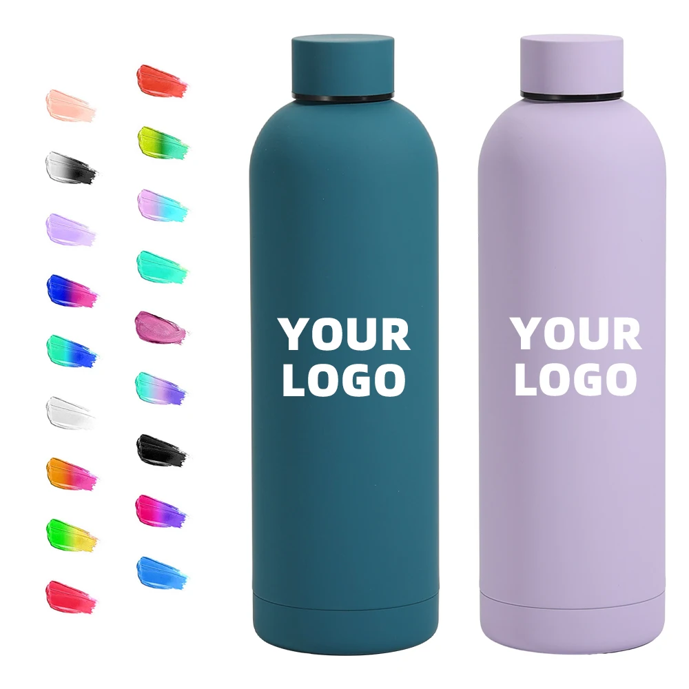 Stock Color Mix Custom Logo Vacuum Bottle 500ml Rubber Hot Water Bottle Office Sports 12Hours Thermos