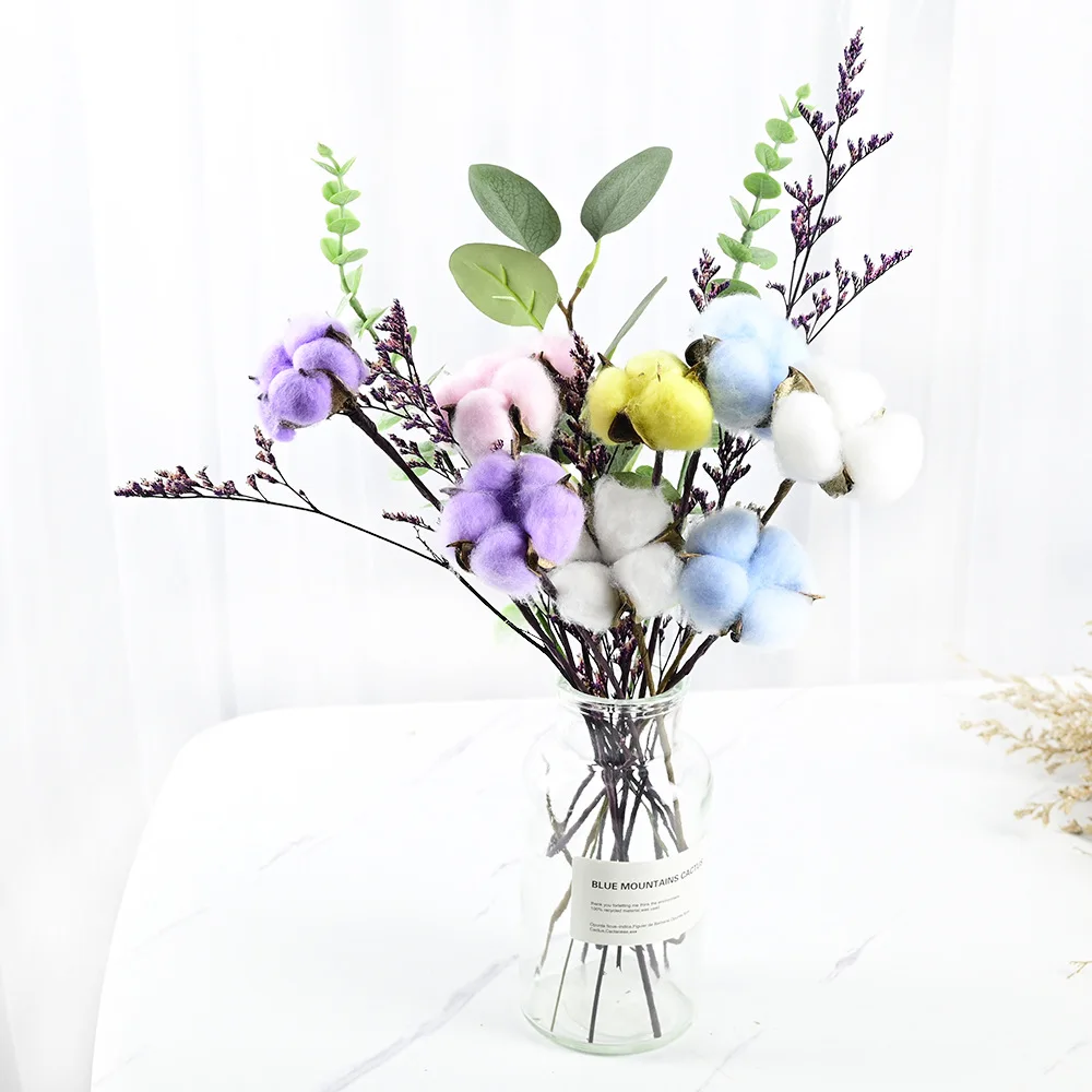 New Designs 10 branches Natural Arrangement Artificial Dried Flowers Decorative Cotton Flower Dried Cotton Flower Head