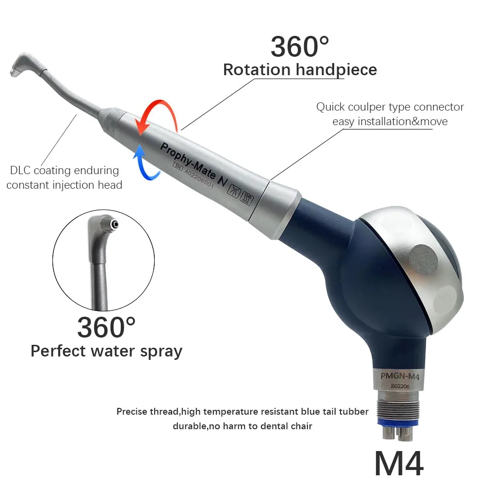 M&Y Dental Equipments Medical Air Flow Prophy Jet 360 degree Teeth Cleaning Water Spray Air Polisher Handpiece Compatible 4hole