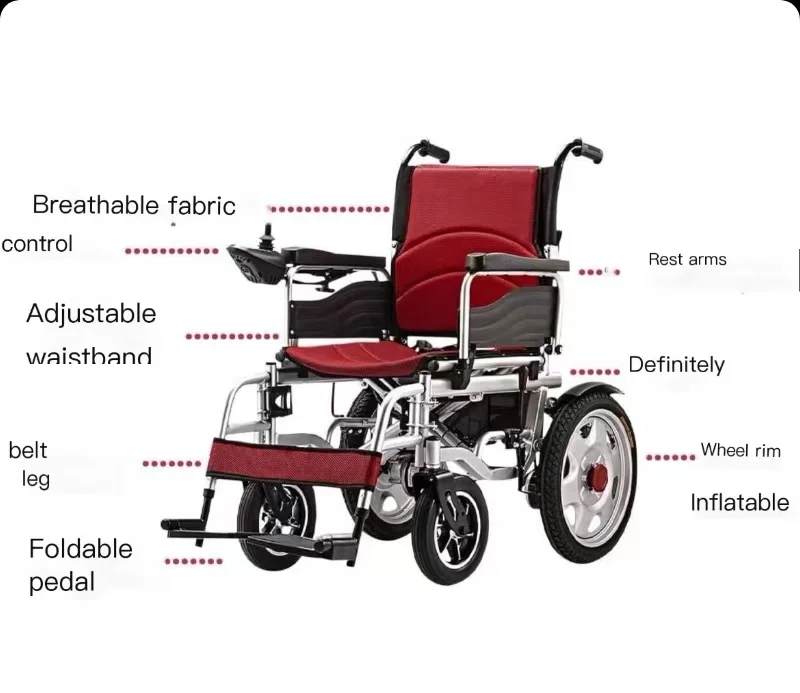 Electric Wheelchair | Folding Wheelchair With Breathable Fabric | Pneumatic Tires And Joystick Control | Folding Backrest And A