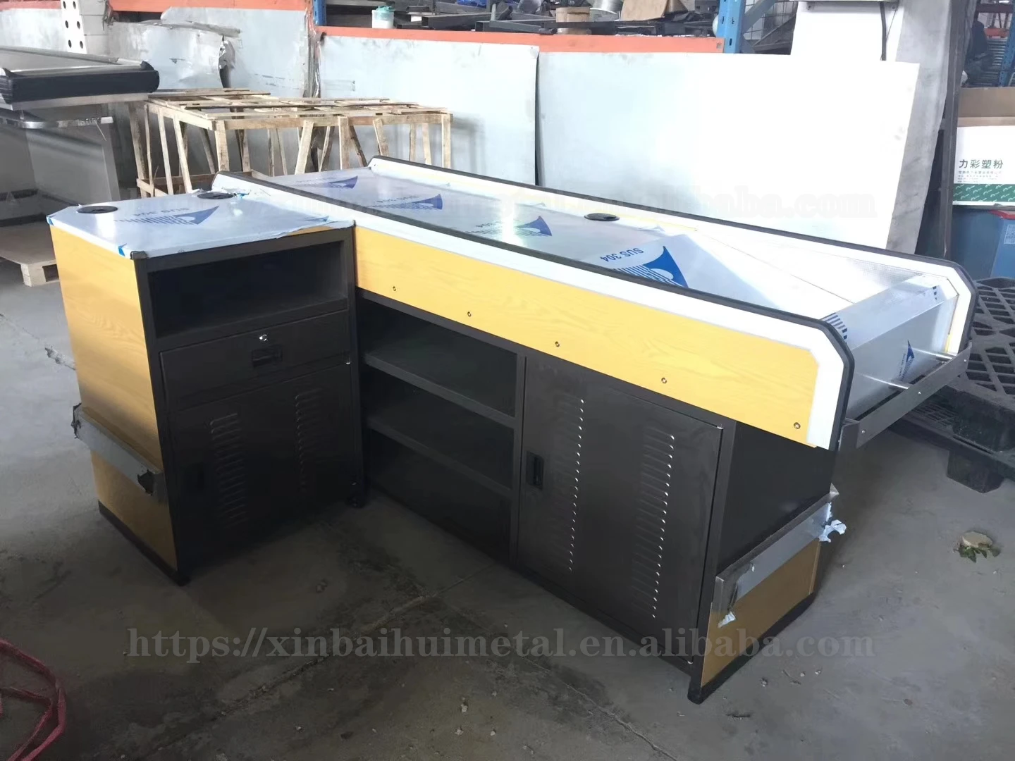 Fresh Supermarket Cashier Counter Wholesale Small Simple Modern Stainless Steel Cashier Counter Front Desk Cashier Desk