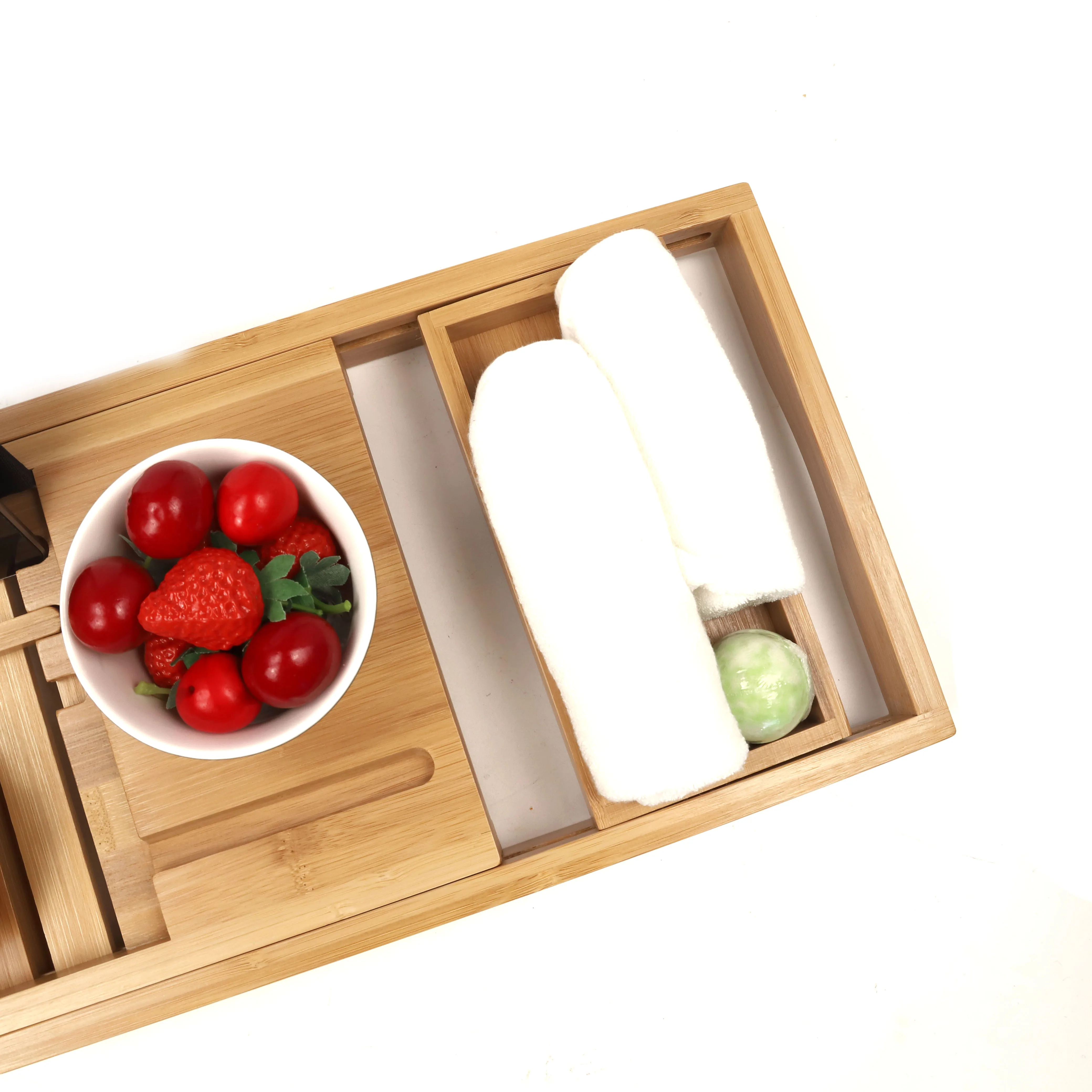 
Eco-friendly Adjustable Luxury Bamboo Wooden Bathroom Bath Caddy Tray Bathtub Board and Caddy with Extend Side 