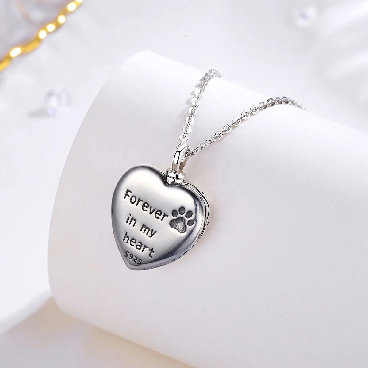 Wholesale price S925 sterling silver heart locket necklace pet cremation jewelry for